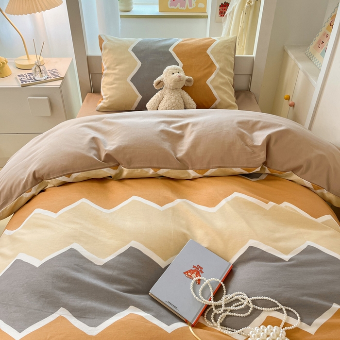 91家纺网 家纺一手货源 找家纺 雅居纺家纺 2025新款全棉纯棉印花系列学生宿舍三四件套上下铺三件套 水波纹