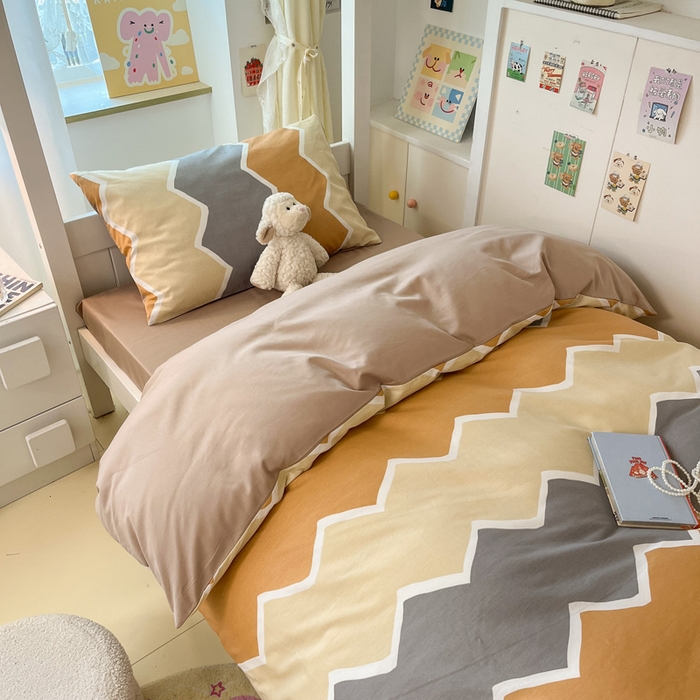 91家纺网 家纺一手货源 找家纺 雅居纺家纺 2025新款全棉纯棉印花系列学生宿舍三四件套上下铺三件套 水波纹