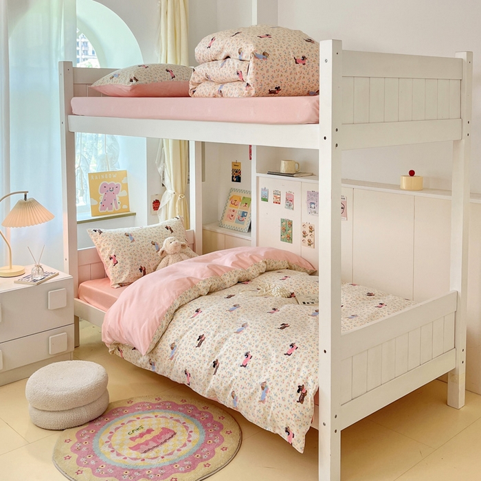 雅居纺家纺 2025新款全棉纯棉印花系列学生宿舍三四件套上下铺三件套 碎花腊肠狗