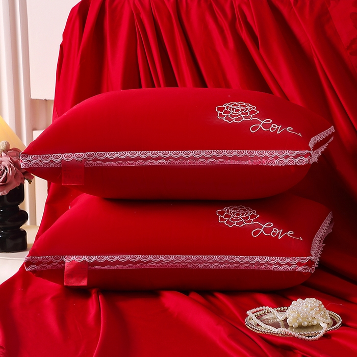 91家纺网 家纺一手货源 找家纺 （总）糖果枕芯2025新款爱的玫瑰大红婚庆枕芯大喜喜庆枕头,爱的玫瑰48*74cm