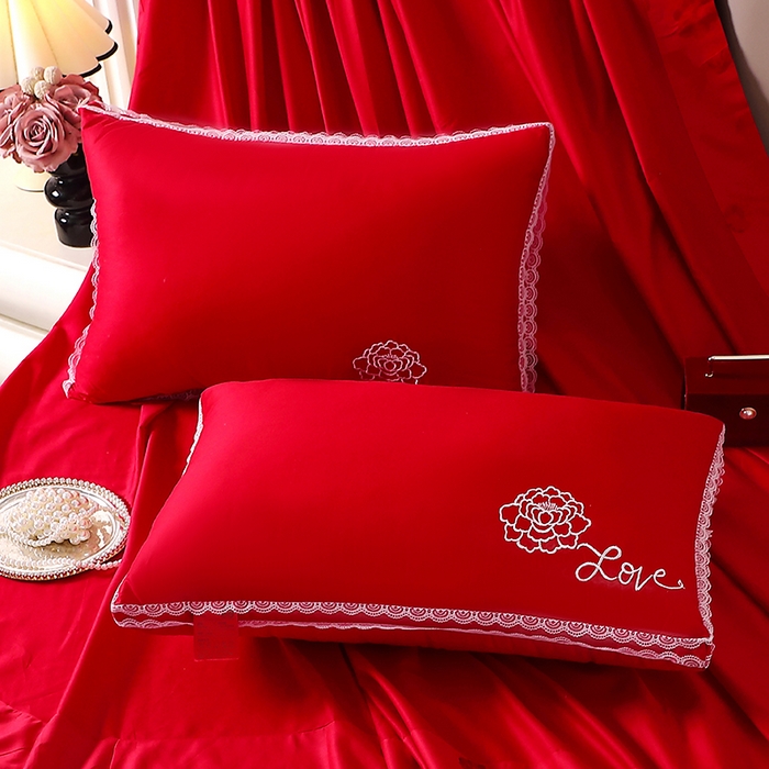 91家纺网 家纺一手货源 找家纺 （总）糖果枕芯2025新款爱的玫瑰大红婚庆枕芯大喜喜庆枕头