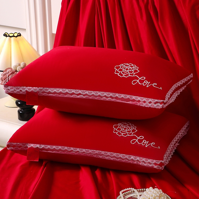 91家纺网 家纺一手货源 找家纺 （总）糖果枕芯2025新款爱的玫瑰大红婚庆枕芯大喜喜庆枕头