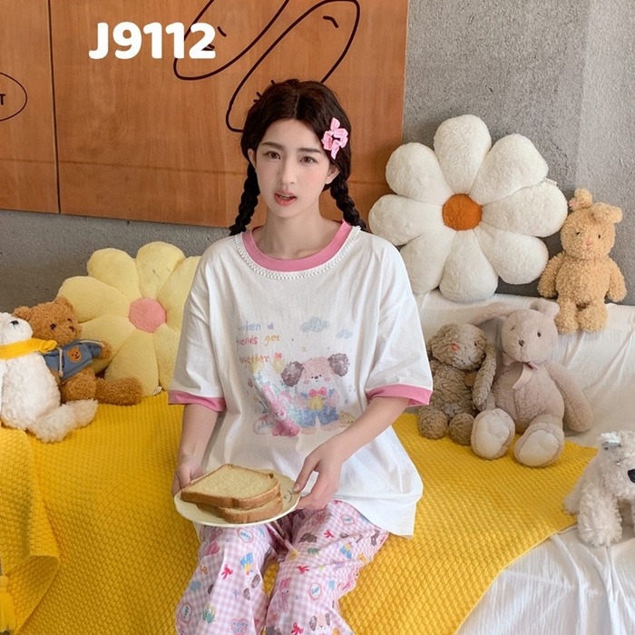 91家纺网 家纺一手货源 找家纺 （总）妍景家居生活馆 2025新款纯棉短袖长裤春野森会粉家居套装