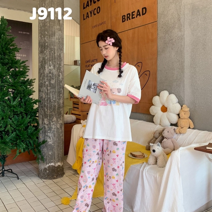 91家纺网 家纺一手货源 找家纺 （总）妍景家居生活馆 2025新款纯棉短袖长裤春野森会粉家居套装