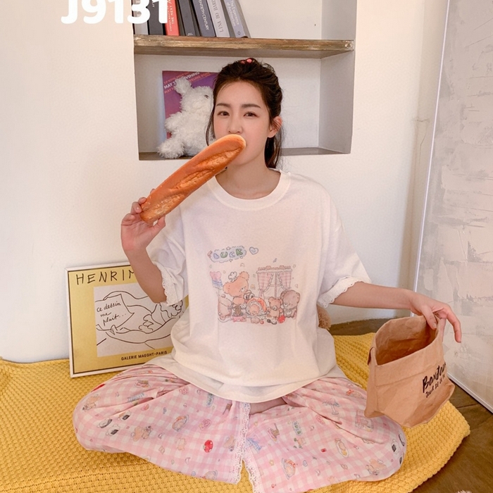 91家纺网 家纺一手货源 找家纺 （总）妍景家居生活馆 2025新款纯棉短袖长裤甜宅心绪家居套装