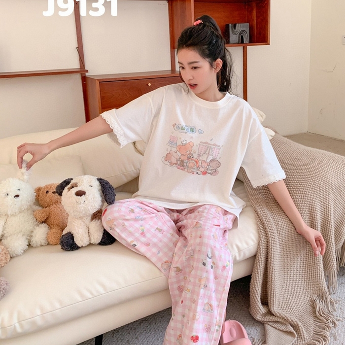 91家纺网 家纺一手货源 找家纺 （总）妍景家居生活馆 2025新款纯棉短袖长裤甜宅心绪家居套装