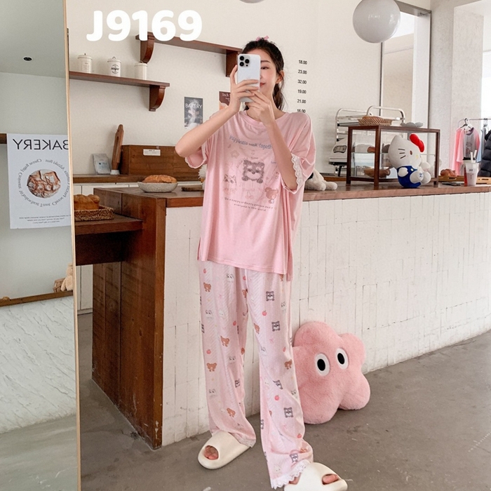 91家纺网 家纺一手货源 找家纺 （总）妍景家居生活馆 2025新款纯棉短袖长裤夏目轻歌粉家居套装