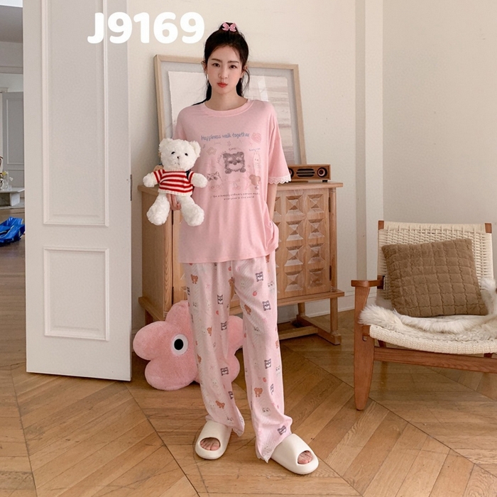 91家纺网 家纺一手货源 找家纺 （总）妍景家居生活馆 2025新款纯棉短袖长裤夏目轻歌粉家居套装