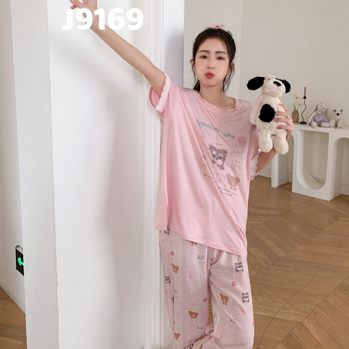 91家纺网 家纺一手货源 找家纺 （总）妍景家居生活馆 2025新款纯棉短袖长裤夏目轻歌粉家居套装