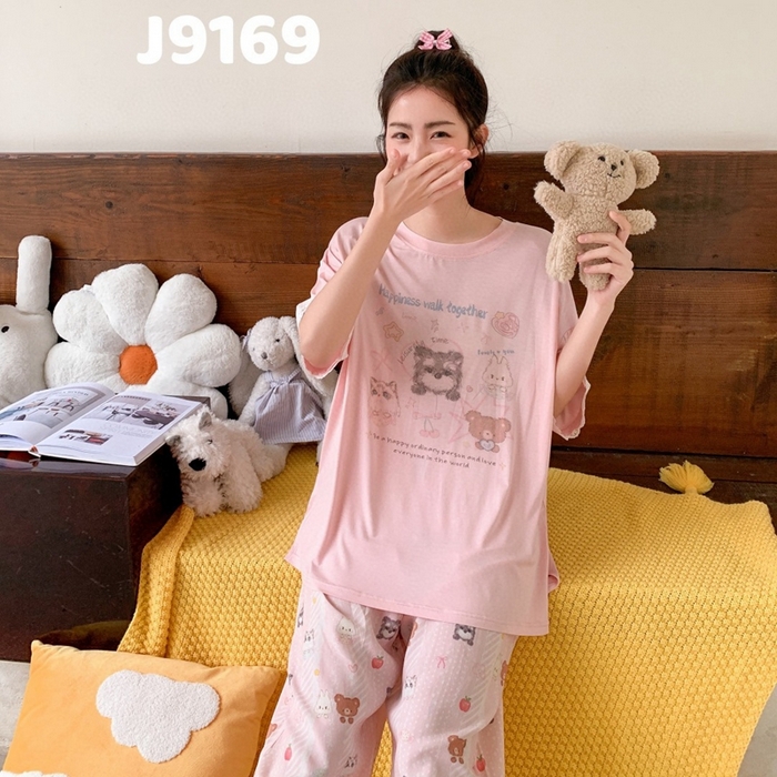 91家纺网 家纺一手货源 找家纺 （总）妍景家居生活馆 2025新款纯棉短袖长裤夏目轻歌粉家居套装