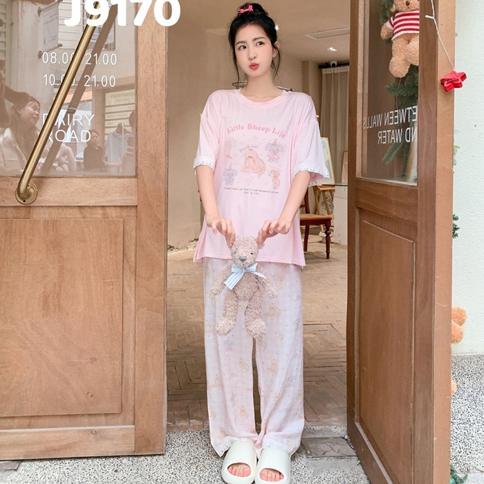 91家纺网 家纺一手货源 找家纺 （总）妍景家居生活馆 2025新款莫代尔短袖长裤春意梦语家居套装