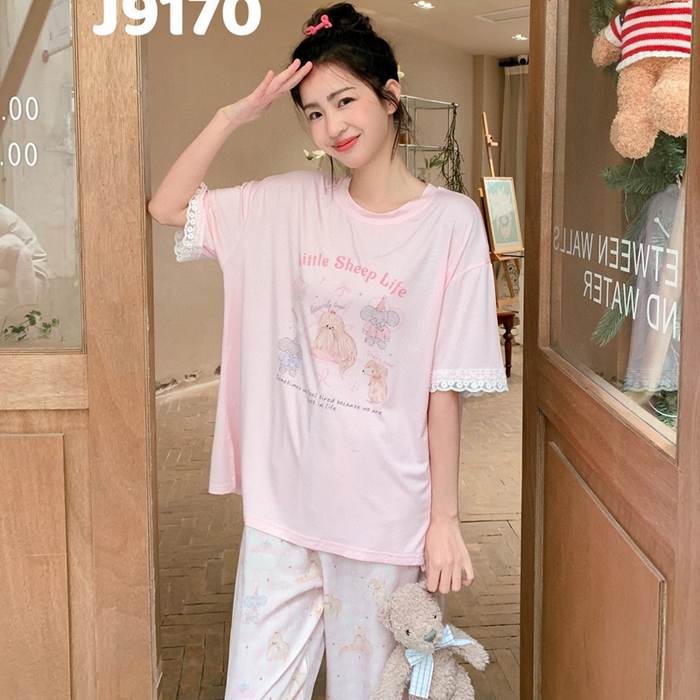 91家纺网 家纺一手货源 找家纺 （总）妍景家居生活馆 2025新款莫代尔短袖长裤春意梦语家居套装