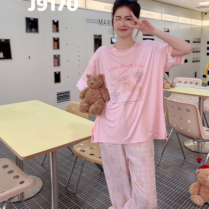 妍景家居生活馆 2025新款莫代尔短袖长裤春意梦语家居套装 9170-春意梦语粉