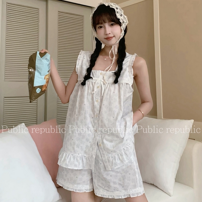 妍景家居生活馆 2025新款韩系2065无袖款家居套装 白色