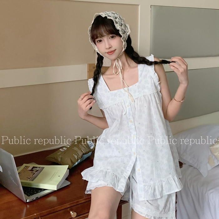 91家纺网 家纺一手货源 找家纺 妍景家居生活馆 2025新款韩系2065无袖款家居套装 白色