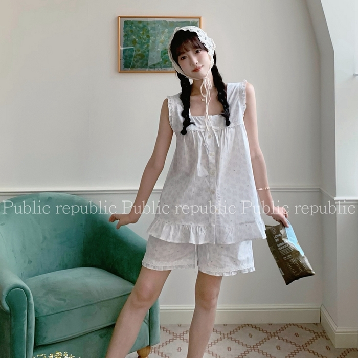 91家纺网 家纺一手货源 找家纺 妍景家居生活馆 2025新款韩系2065无袖款家居套装 白色