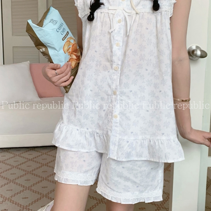 91家纺网 家纺一手货源 找家纺 妍景家居生活馆 2025新款韩系2065无袖款家居套装 白色