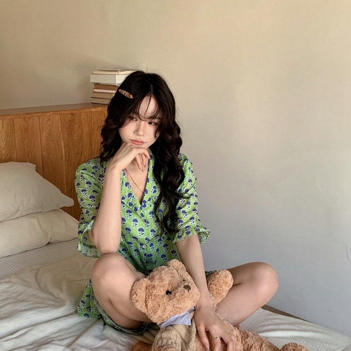 91家纺网 家纺一手货源 找家纺 妍景家居生活馆 2025新款韩系25690碎花款家居套装 韩系25690碎花款-紫花