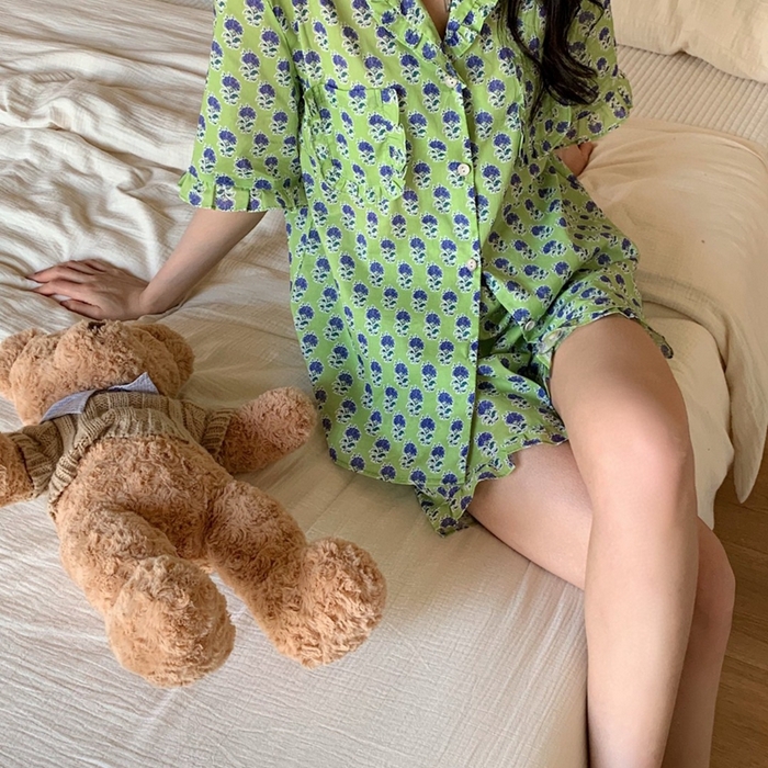 91家纺网 家纺一手货源 找家纺 妍景家居生活馆 2025新款韩系25690碎花款家居套装 韩系25690碎花款-紫花