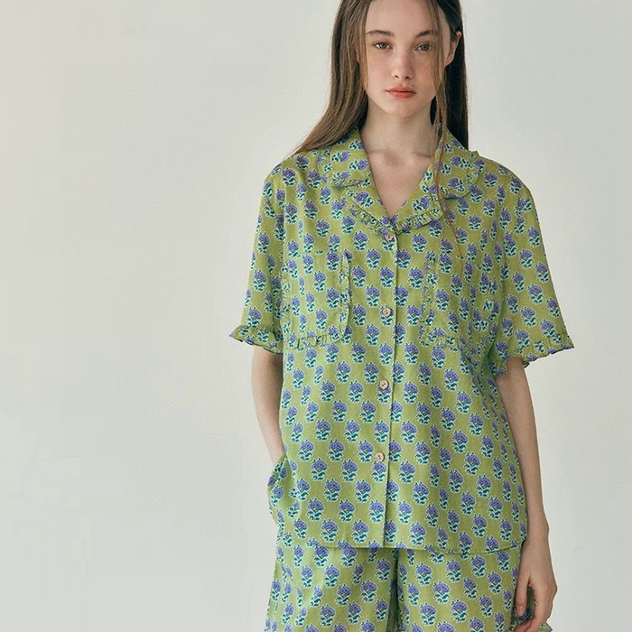 91家纺网 家纺一手货源 找家纺 妍景家居生活馆 2025新款韩系25690碎花款家居套装 韩系25690碎花款-紫花