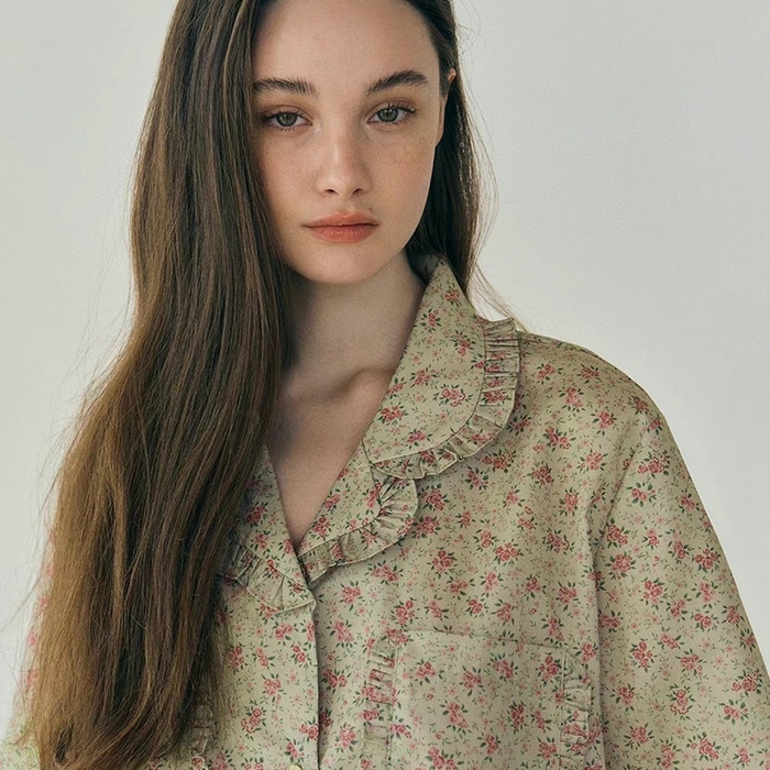 91家纺网 家纺一手货源 找家纺 妍景家居生活馆 2025新款韩系25690碎花款家居套装 韩系25690碎花款-军绿色