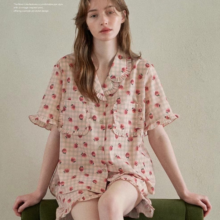 妍景家居生活馆 2025新款韩系25690碎花款家居套装 韩系25690碎花款-草莓