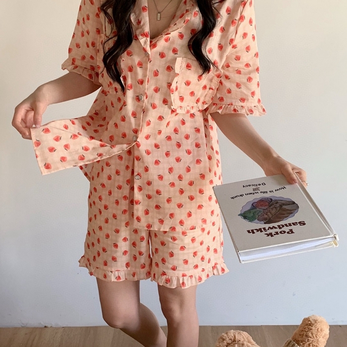 91家纺网 家纺一手货源 找家纺 妍景家居生活馆 2025新款韩系25690碎花款家居套装 韩系25690碎花款-草莓