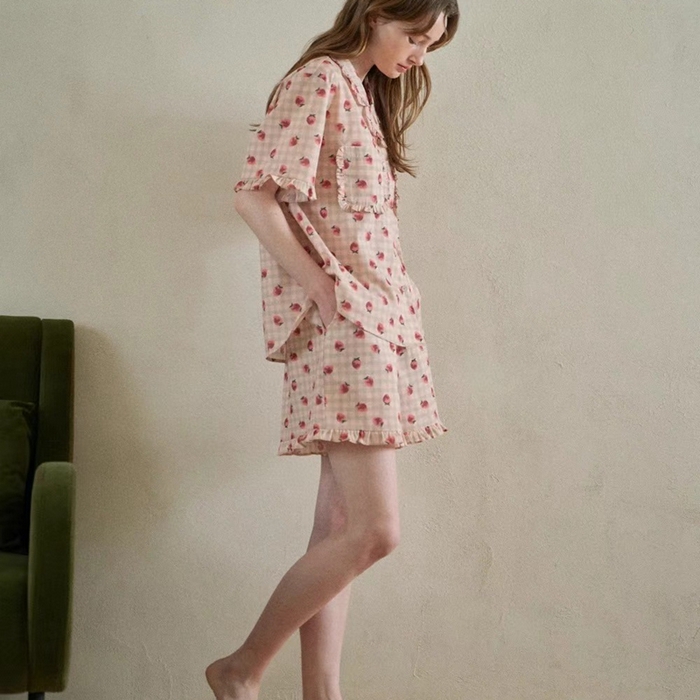 91家纺网 家纺一手货源 找家纺 妍景家居生活馆 2025新款韩系25690碎花款家居套装 韩系25690碎花款-草莓