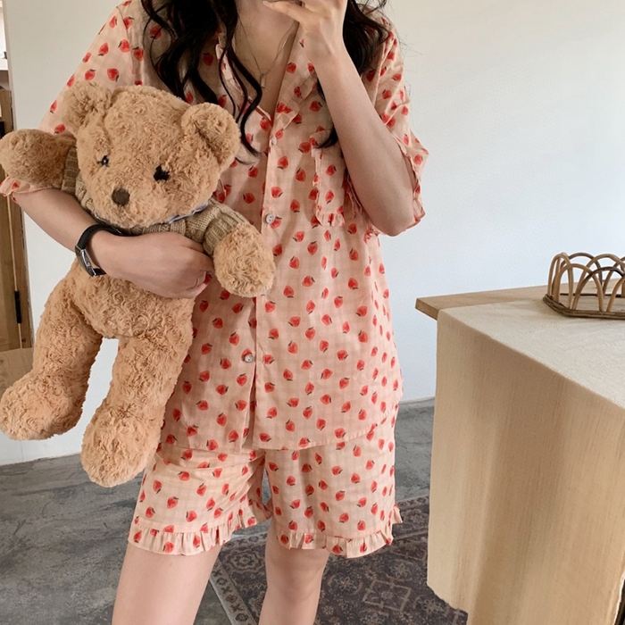 91家纺网 家纺一手货源 找家纺 妍景家居生活馆 2025新款韩系25690碎花款家居套装 韩系25690碎花款-草莓