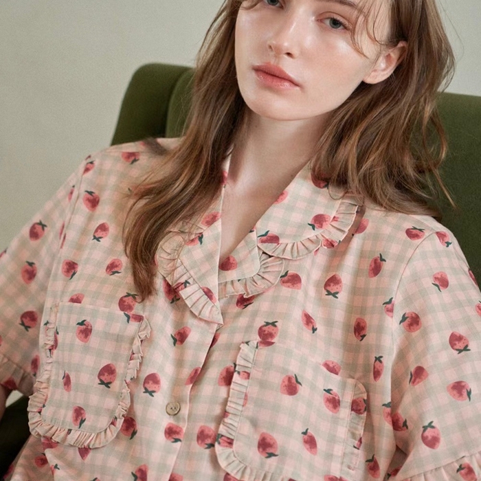 91家纺网 家纺一手货源 找家纺 妍景家居生活馆 2025新款韩系25690碎花款家居套装 韩系25690碎花款-草莓