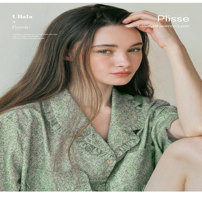 91家纺网 家纺一手货源 找家纺 妍景家居生活馆 2025新款韩系25690碎花款家居套装 韩系25690碎花款-浅绿花