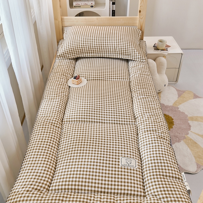 91家纺网 家纺一手货源 找家纺  默忆2025新款水洗棉新疆棉花立体抗菌床垫【抽绳袋包装】 咖啡格