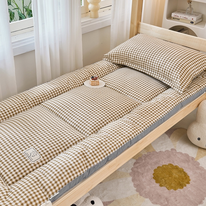  默忆2025新款水洗棉新疆棉花立体抗菌床垫【抽绳袋包装】 咖啡格