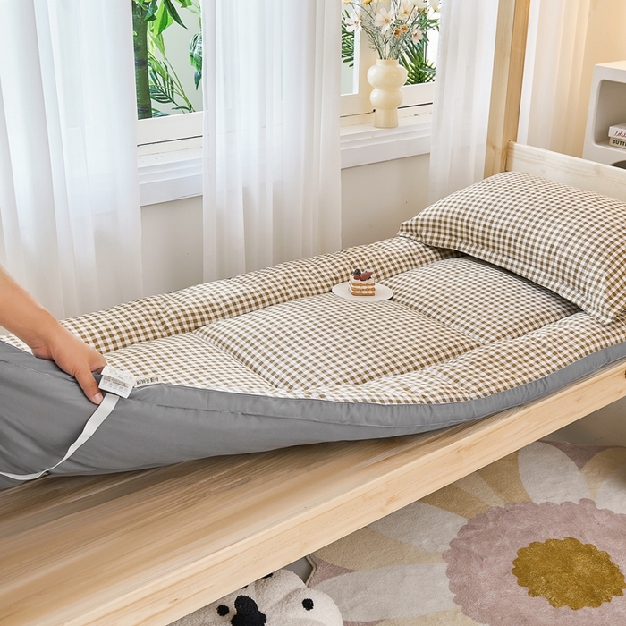 91家纺网 家纺一手货源 找家纺  默忆2025新款水洗棉新疆棉花立体抗菌床垫【抽绳袋包装】 咖啡格