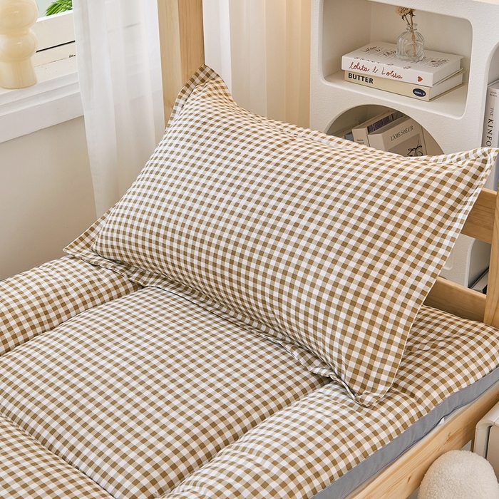 91家纺网 家纺一手货源 找家纺  默忆2025新款水洗棉新疆棉花立体抗菌床垫【抽绳袋包装】 咖啡格