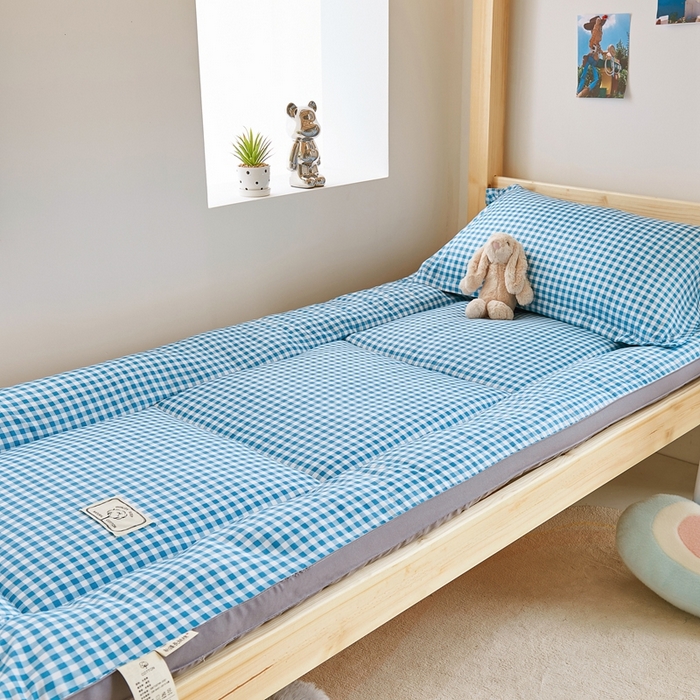  默忆2025新款水洗棉新疆棉花立体抗菌床垫【抽绳袋包装】 蓝小格