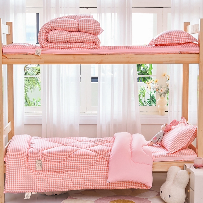 91家纺网 家纺一手货源 找家纺  默忆2025新款水洗棉新疆棉花立体抗菌床垫【抽绳袋包装】 千鸟格粉