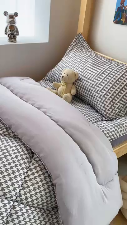 91家纺网 家纺一手货源 找家纺  默忆2025新款水洗棉新疆棉花立体抗菌床垫【抽绳袋包装】 千鸟格灰