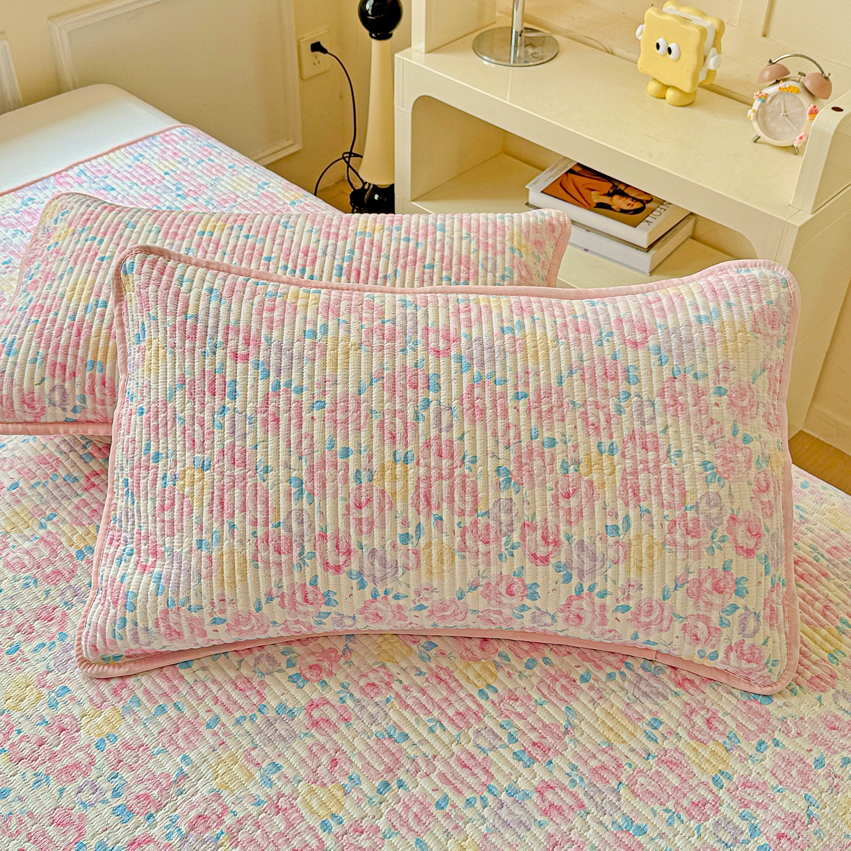 91家纺网 家纺一手货源 找家纺 恒尚居 2025新款云感皱皱纱床盖花边床单双层纱床盖三件套-四季款【系列一】 花边款-玫瑰印象