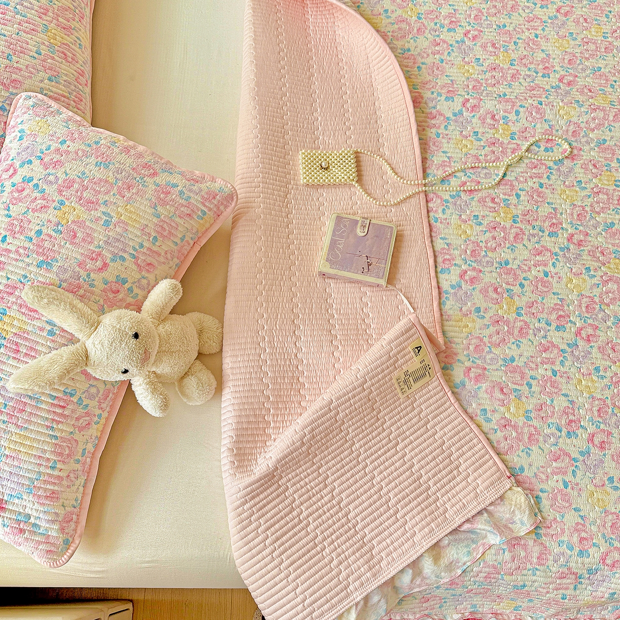 91家纺网 家纺一手货源 找家纺 恒尚居 2025新款云感皱皱纱床盖花边床单双层纱床盖三件套-四季款【系列一】 花边款-玫瑰印象