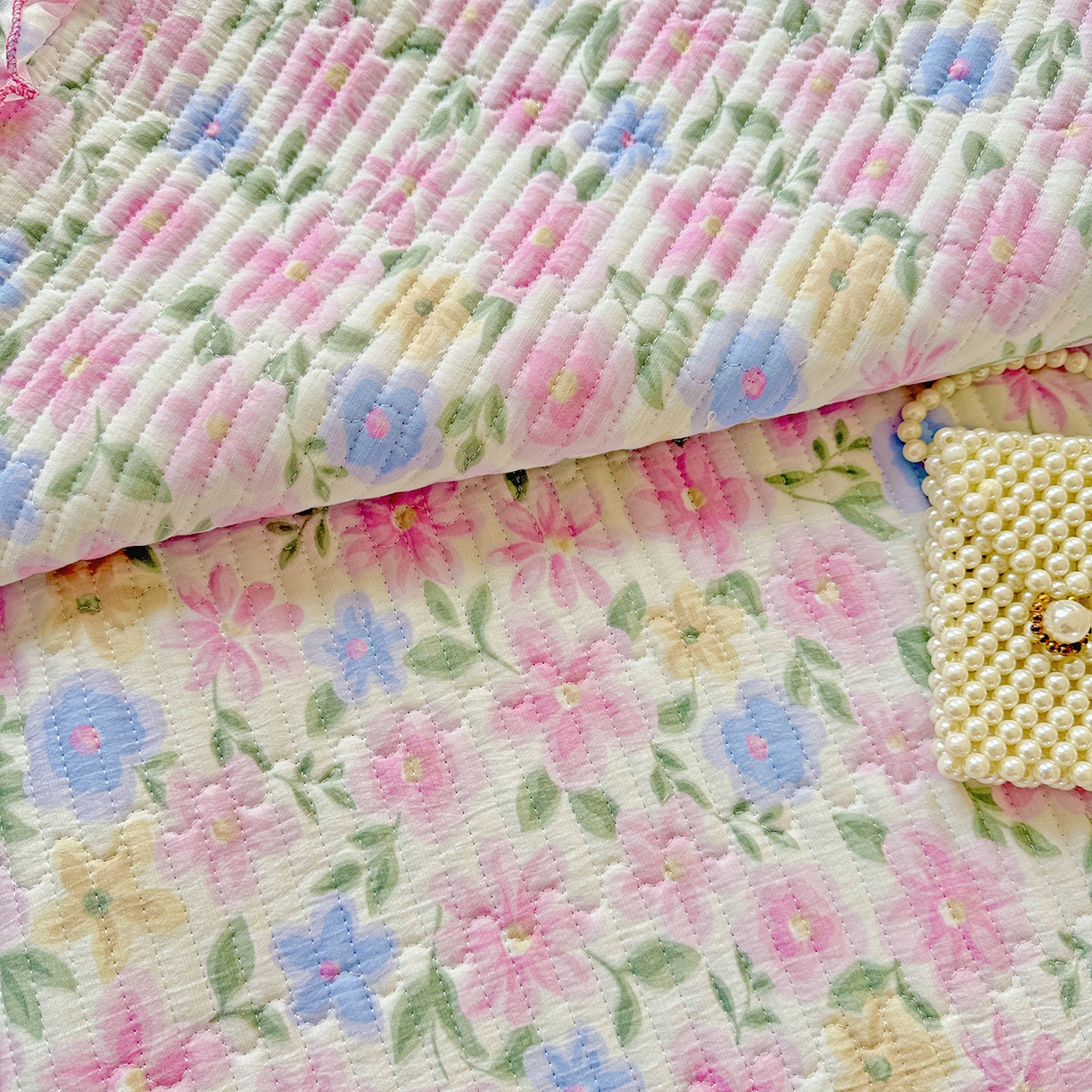 91家纺网 家纺一手货源 找家纺 恒尚居 2025新款云感皱皱纱床盖花边床单双层纱床盖三件套-四季款【系列一】 花边款-蔷薇