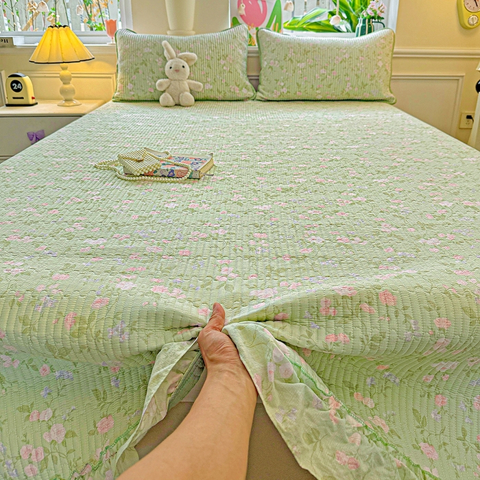 91家纺网 家纺一手货源 找家纺 （总）恒尚居 2025新款云感皱皱纱床盖花边床单双层纱床盖三件套-四季款【系列一】