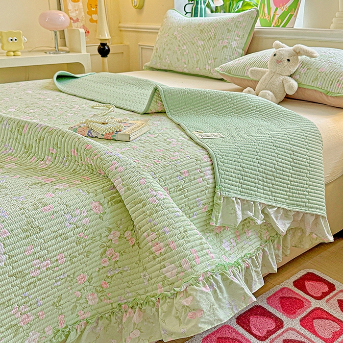 91家纺网 家纺一手货源 找家纺 （总）恒尚居 2025新款云感皱皱纱床盖花边床单双层纱床盖三件套-四季款【系列一】