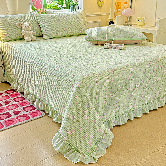 91家纺网 家纺一手货源 找家纺 （总）恒尚居 2025新款云感皱皱纱床盖花边床单双层纱床盖三件套-四季款【系列一】