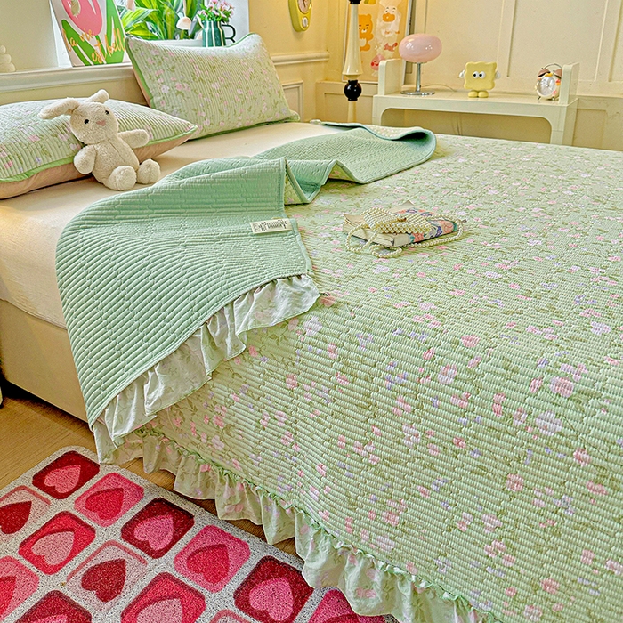 91家纺网 家纺一手货源 找家纺 （总）恒尚居 2025新款云感皱皱纱床盖花边床单双层纱床盖三件套-四季款【系列一】