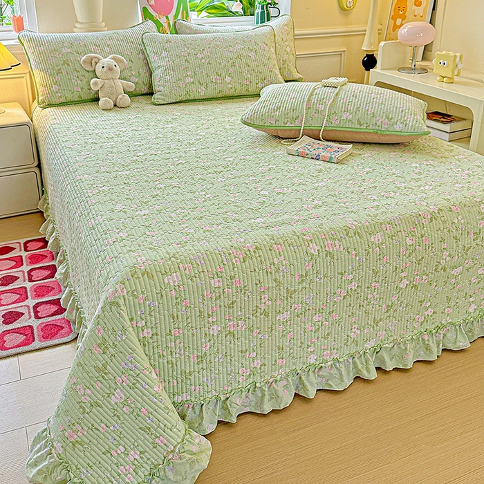 91家纺网 家纺一手货源 找家纺 （总）恒尚居 2025新款云感皱皱纱床盖花边床单双层纱床盖三件套-四季款【系列一】