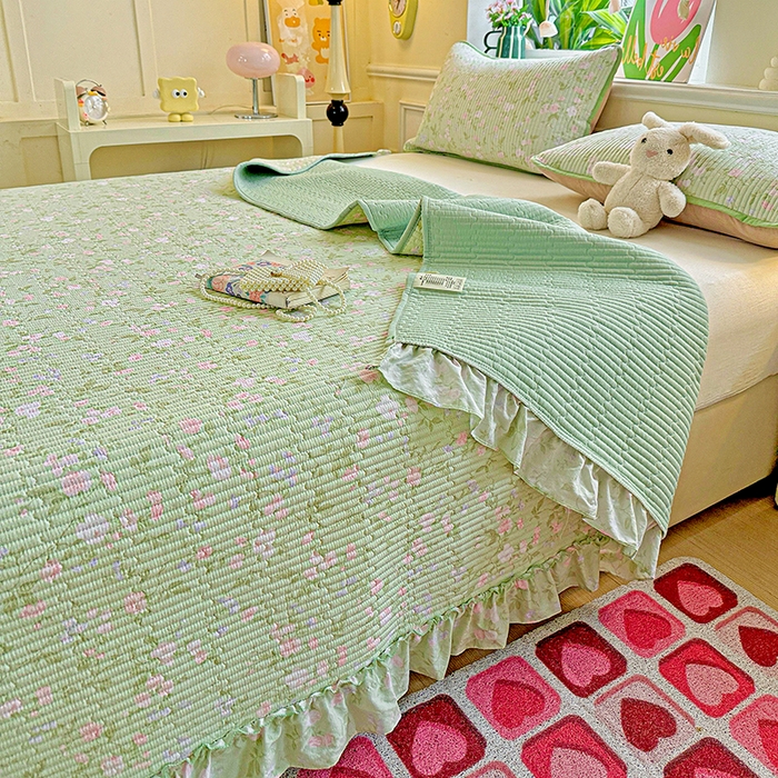 91家纺网 家纺一手货源 找家纺 （总）恒尚居 2025新款云感皱皱纱床盖花边床单双层纱床盖三件套-四季款【系列一】