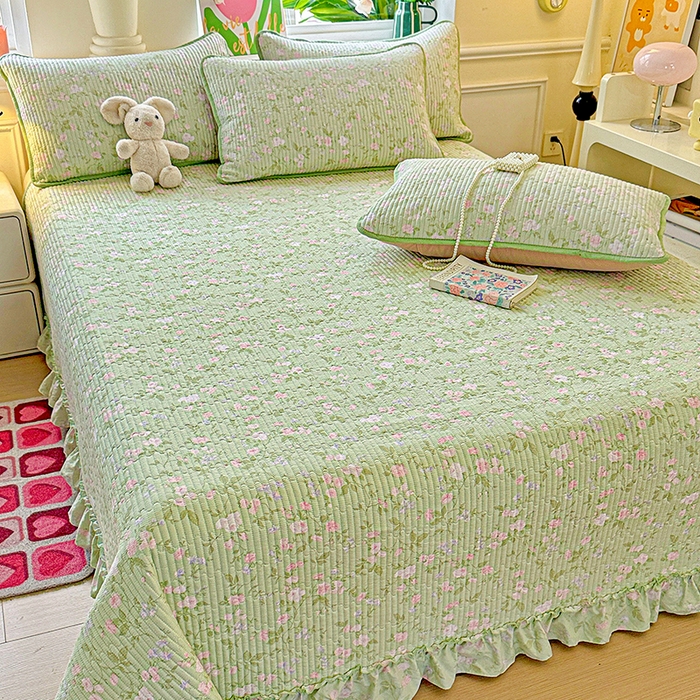 91家纺网 家纺一手货源 找家纺 （总）恒尚居 2025新款云感皱皱纱床盖花边床单双层纱床盖三件套-四季款【系列一】