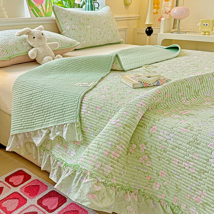 91家纺网 家纺一手货源 找家纺 （总）恒尚居 2025新款云感皱皱纱床盖花边床单双层纱床盖三件套-四季款【系列一】