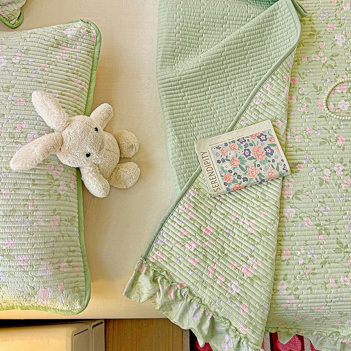 91家纺网 家纺一手货源 找家纺 （总）恒尚居 2025新款云感皱皱纱床盖花边床单双层纱床盖三件套-四季款【系列一】